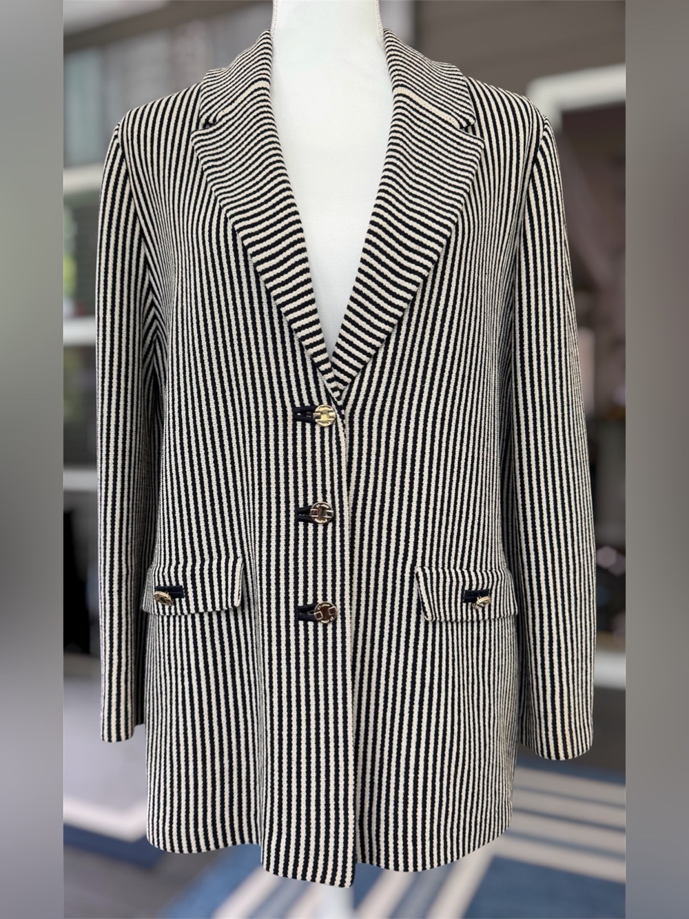 St. John Marie Gray |Black Cream |Knit Blazer Jacket |Size 12